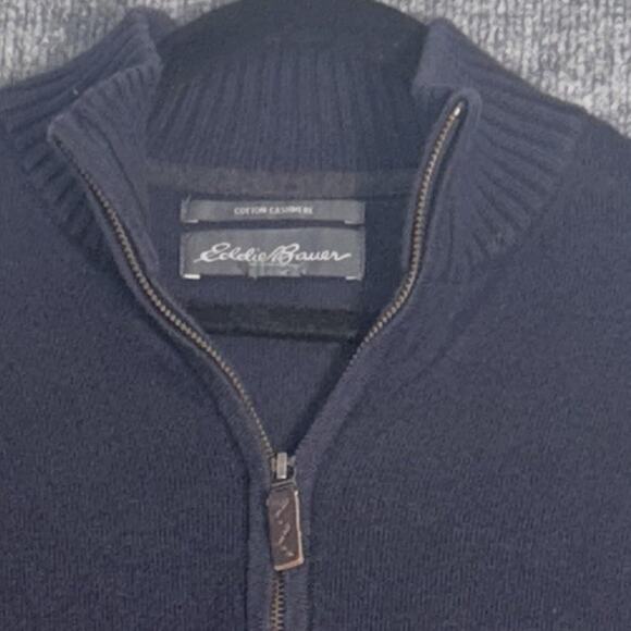 Eddie Bauer‎ Sweater Mens M Navy Blue Half Zip Cotton Cashmere Pullover Soft - Picture 2 of 15